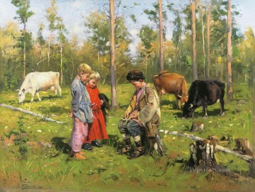 Mascotas y niños Painting - pastores 1904 Vladimir Makovsky niños animal